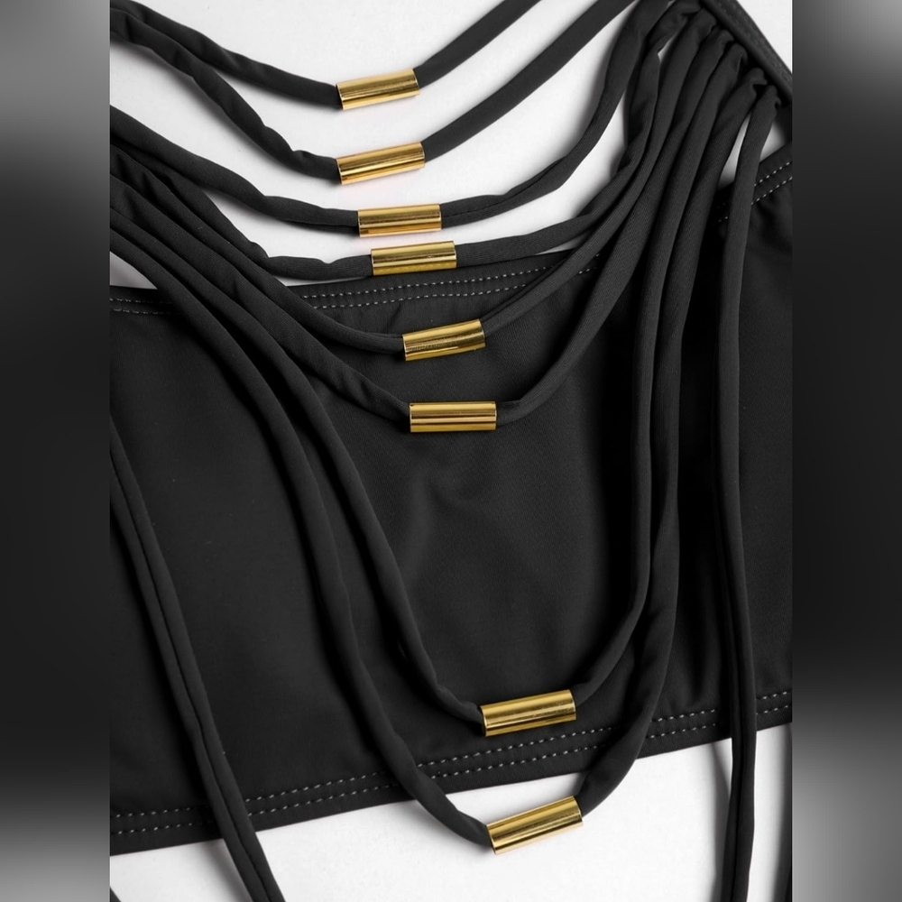 Black Tassel Halter Bikini Set Size M NWT 2026 Release - Picture 4 of 6